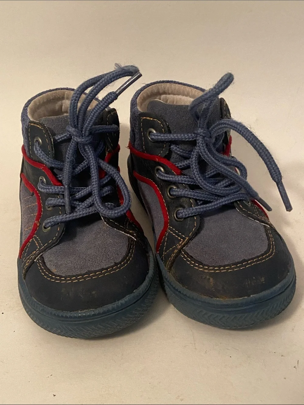 Protetika Kids Suede Blue High-Top Lace-Up Sneakers w/ Red Accent 22